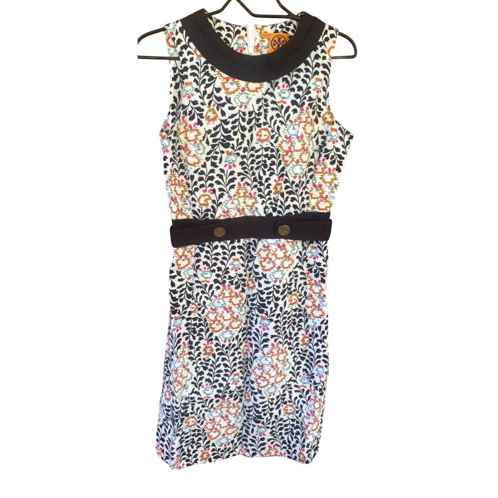 Tory Burch Women's Sleeveless Navy Blue Multicolored Floral Print Dress Size 6